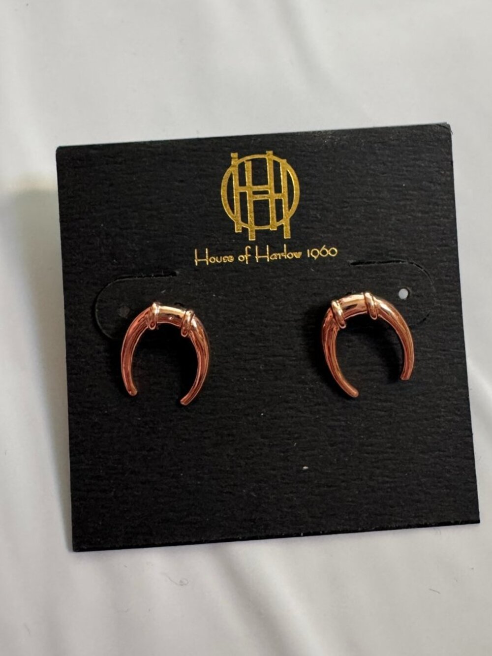 NEW House of Harlow 1960 Double Horn Rose Gold Stud Earrings